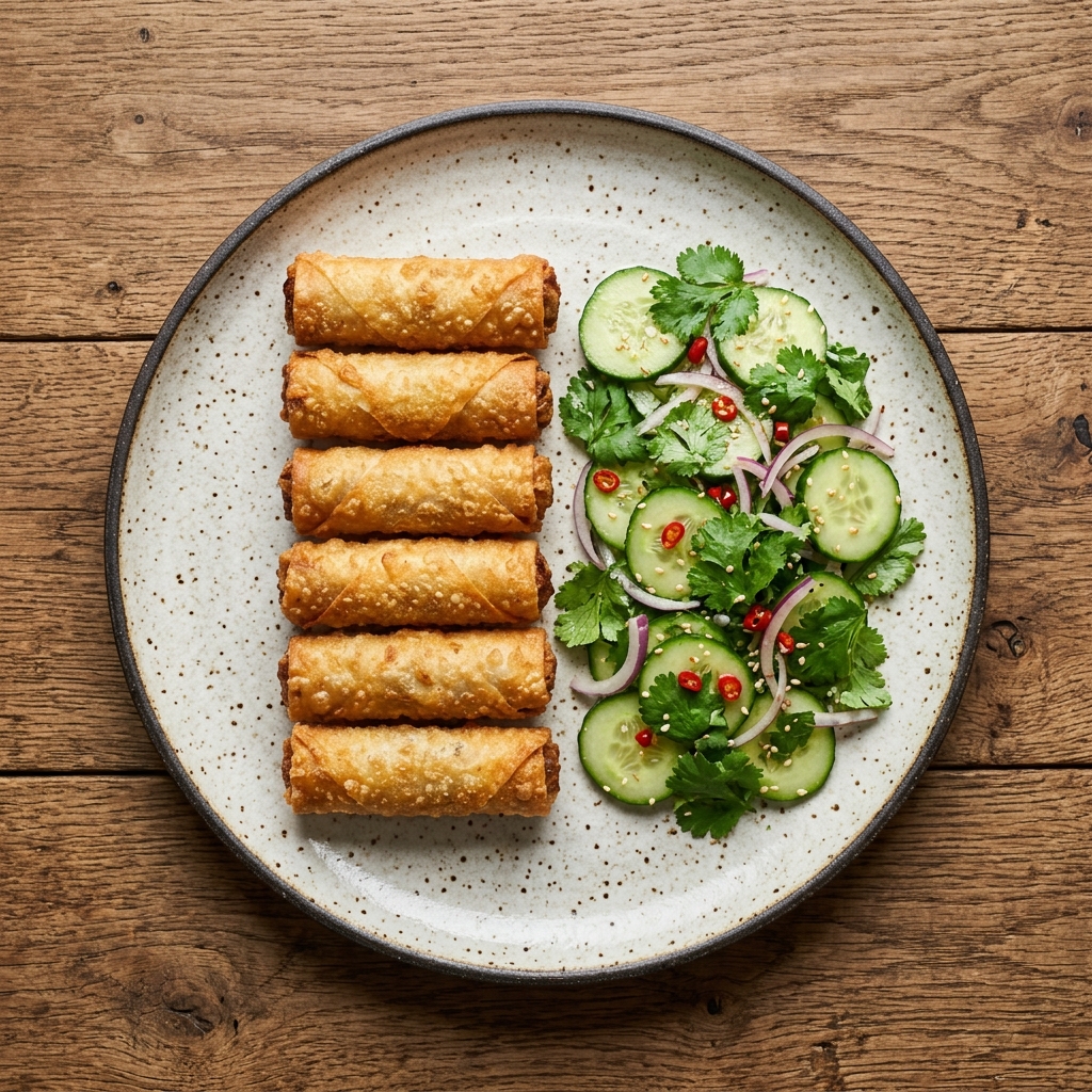 Frühlingsrollen mit Koriander-Gurken-Salat