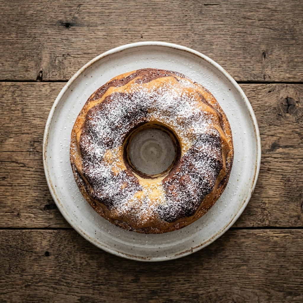 Klassischer Marmorkuchen mit Puderzucker