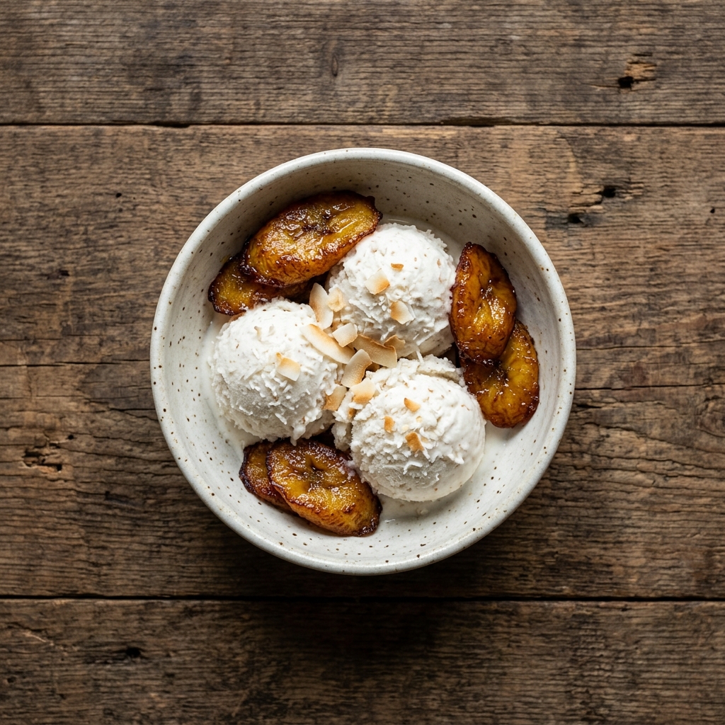 Kokoseis mit gebratenen Kochbananen