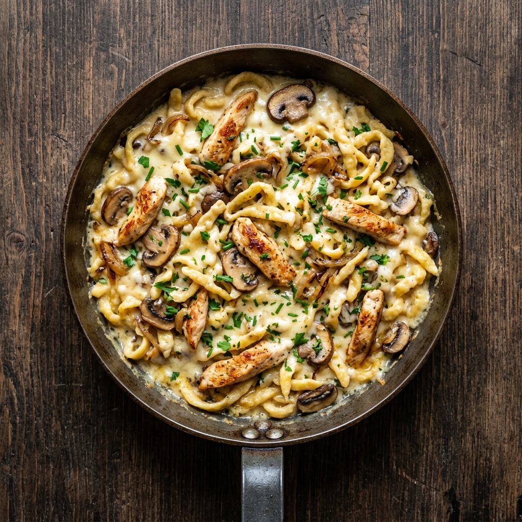 One-Pot-Spätzle mit Hähnchen