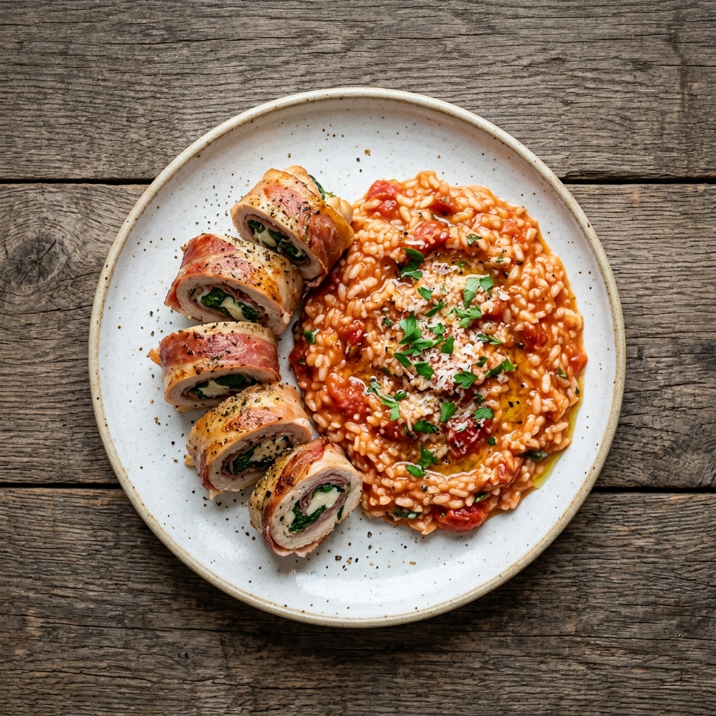 Puten-Involtini mit Tomaten-Risotto