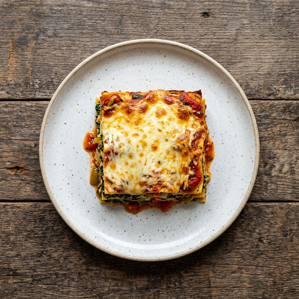 Vegetarische Spinat-Gemüse-Lasagne mit Tomatensoße